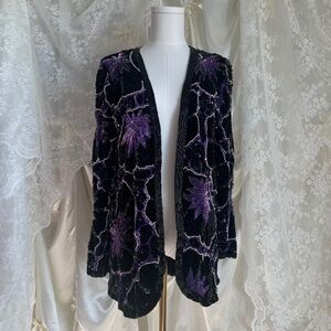 Fully Beaded and Sequined Purple Floral Cardigan Jacket